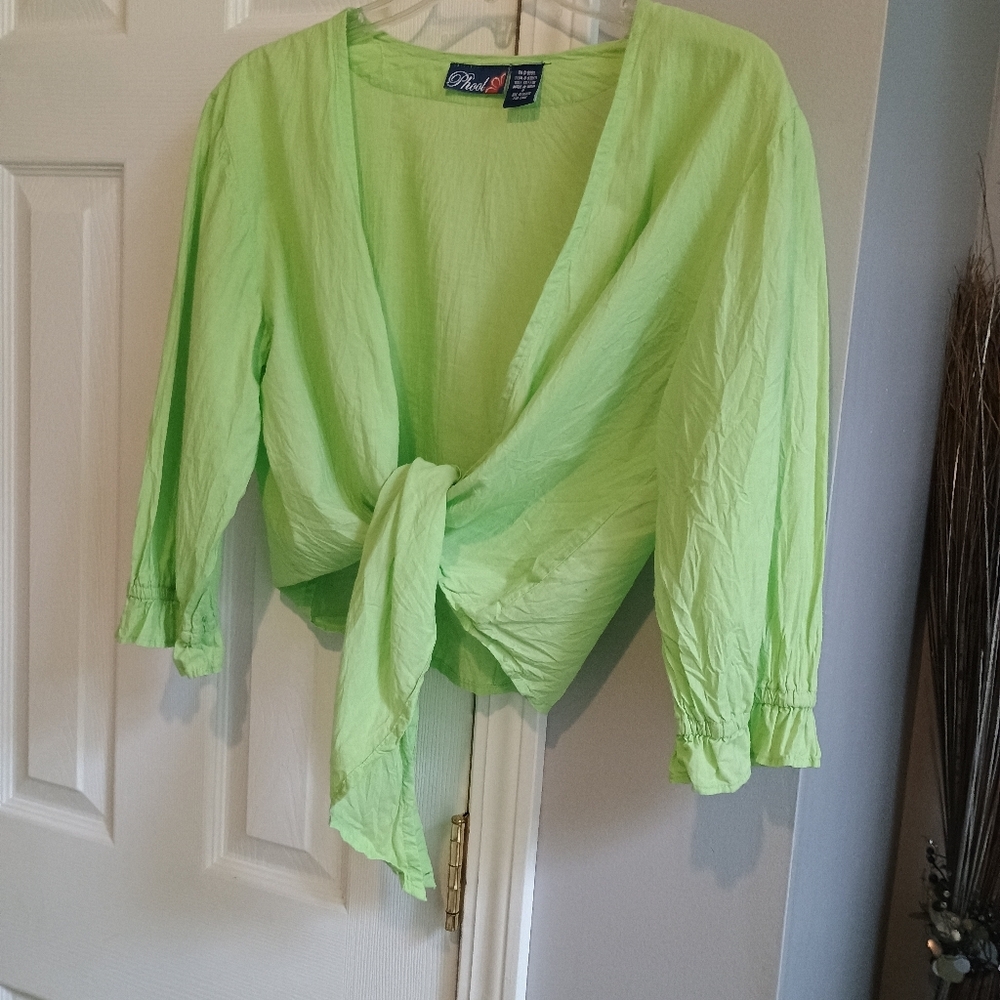 Phool Green Tie Front Blouse Women’s Small Boho Cotton Gauze Top India... - Picture 5 of 7